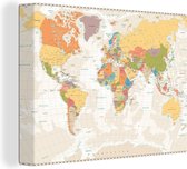 Canvas Wereldkaart - 80x60 - Wanddecoratie Wereldkaart - Retro - Kleuren - Educatief - Staatkundig