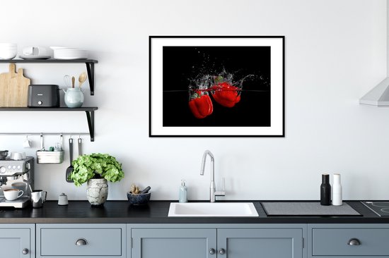 Cadre photo avec poster - Paprika - Légumes - Nature morte - Water - Rouge - 80x60 cm - Cadre poster - Décorations de Noël - Décoration de Noël pour l'intérieur - Noël