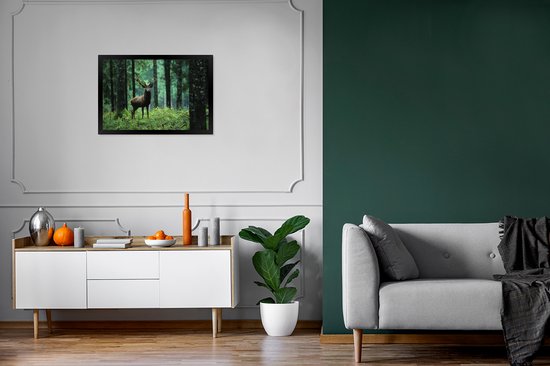 Cadre photo avec affiche - Cerf - Forêt - Arbres - Animaux - Nature - 60x40 cm - Cadre pour affiche