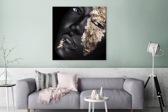 Toile Peinture Femme - Goud - Zwart - Peinture - Luxe - 90x90 cm - Décoration murale