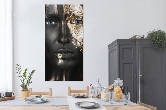 Toile Peinture Femme - Feuille d'Or - Zwart - Or - Luxe - 80x160 cm - Décoration murale