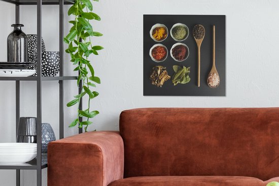 Peinture sur Toile Louche - Épices - Herbes - Vert - Marron - Rustique - 50x50 cm - Décoration murale