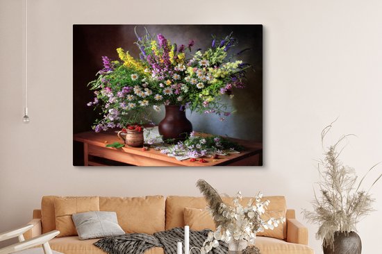 Toile Peinture Fleurs - Tableau - Nature Morte - 160x120 cm - Décoration murale XXL