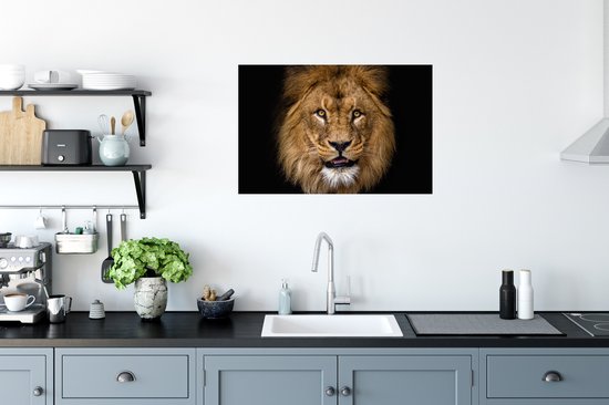 Poster Lion - Portrait - Zwart - Animaux - 90x60 cm