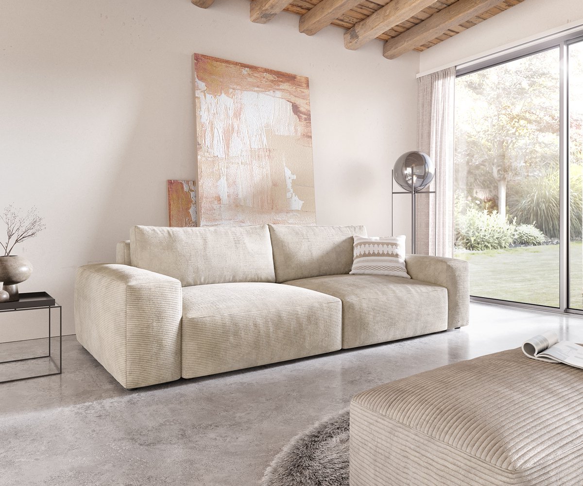 DELIFE Big-sofa Lanzo XL Cord Beige 270x130 cm met hocker