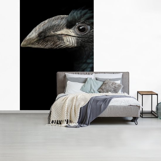 Behang - Fotobehang Vogel - Portret - Neushoornvogel - Zwart - Dieren - Breedte 160 cm x hoogte 240 cm