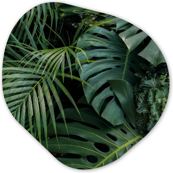 Organische Wanddecoratie - Kunststof Muurdecoratie- Organisch Schilderij - Planten - Jungle - Bladeren - Tropisch- 90x90 cm - Organische spiegel vorm op kunststof