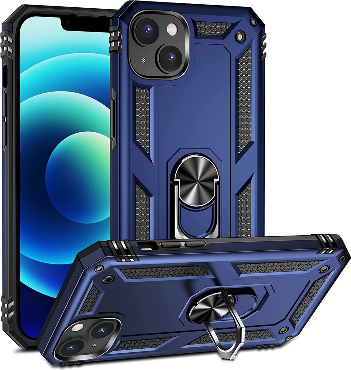 Anti-Shock Hybrid Ring Armor Hoesje Geschikt voor: iPhone 14 Plus - blauw