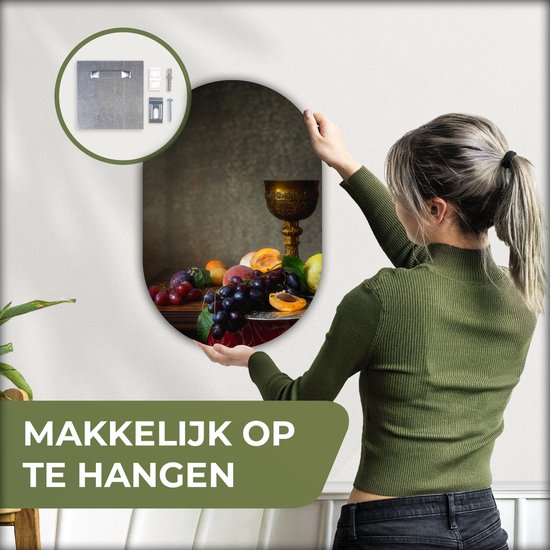 Ovale mural - Ovale mural - Décoration murale en plastique - Tableau ovale - Rustique - Table - Fruit - Nature morte - Coupe - 40x60 cm - Forme miroir ovale sur plastique