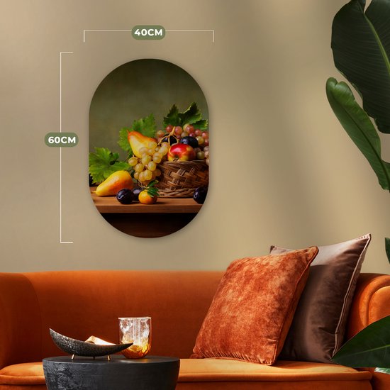Ovale mural - Ovale mural - Décoration murale murale en plastique - Tableau ovale - Rustique - Corbeille - Fruits - Nature morte - 40x60 cm - Forme miroir ovale sur plastique