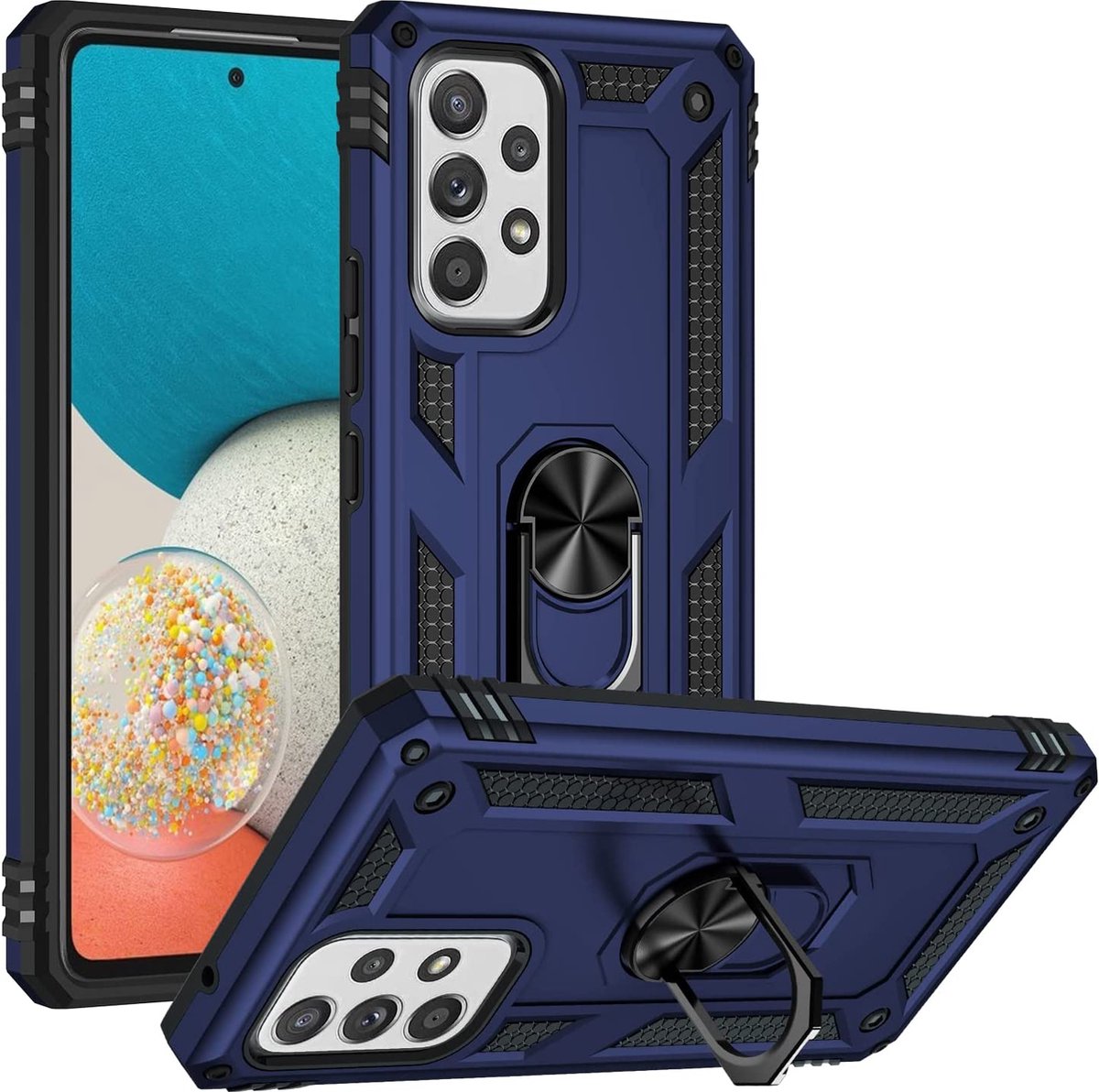 Anti-Shock Hybrid Ring Armor Hoesje Geschikt voor: Samsung Galaxy A53 5G - blauw