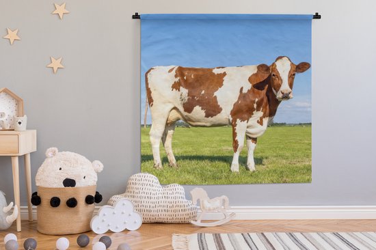 Tapisserie murale - Toile murale - Vaches - Ferme - Herbe - Nature - Animaux - 150x150 cm - Tapisserie