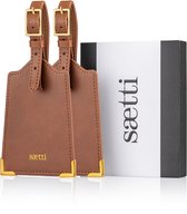 Saetti Bagagelabel Kofferlabel - Luxe Luggage Tag - 2x Bruin - Echt Leer