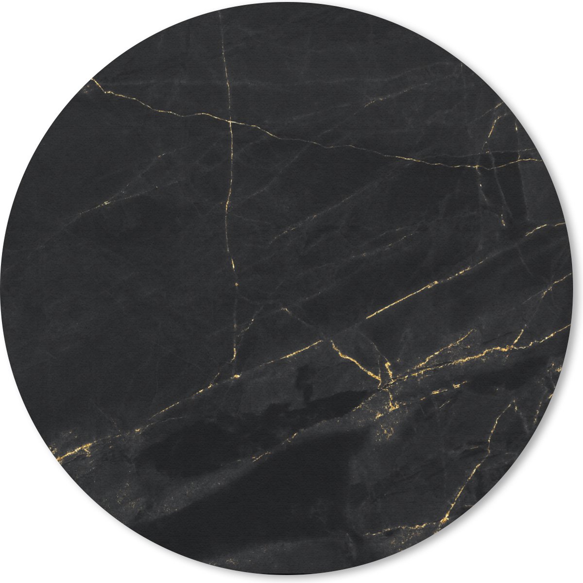 Muismat - Mousepad - Rond - Marmer - Zwart - Goud - Chic - Marmerlook - Design - 50x50 cm - Ronde muismat