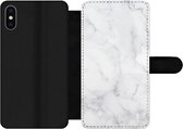 Bookcase Convient pour coque de téléphone iPhone XS - Imprimé marbré - Wit - Grijs - Luxe - Aspect imprimé marbré - Pierre - Avec compartiments - Étui portefeuille avec fermeture magnétique