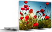 Laptop sticker - 17.3 inch - Klaprozen - Toscane - Zon - Rood - Blauw - 40x30cm - Laptopstickers - Laptop skin - Cover