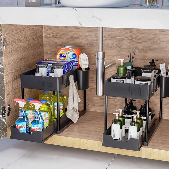 Organisateur De Cuisine À 2 Niveaux Rangement Sous Évier Coulissant