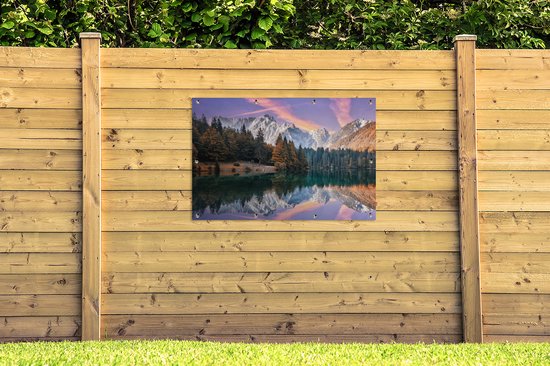 Affiche jardin - Toile jardin - Posters de jardin extérieur - Montagnes - Forêt - Water - Ciel - Rose - Violet - 120x80 cm - Jardin