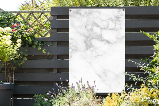 Affiche jardin - Toile jardin - Posters de jardin extérieur - Marbre - Wit - Grijs - Luxe - Aspect marbre - Pierre - 80x120 cm - Jardin.