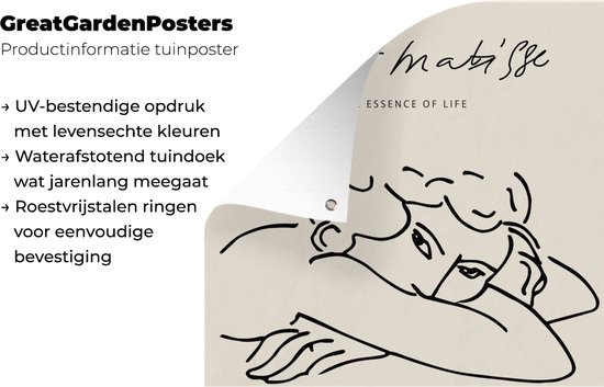 Décoration de Jardin Matisse - Femme - Portrait - Line au trait - 30x40 cm - Toile de jardin - Affiche extérieure