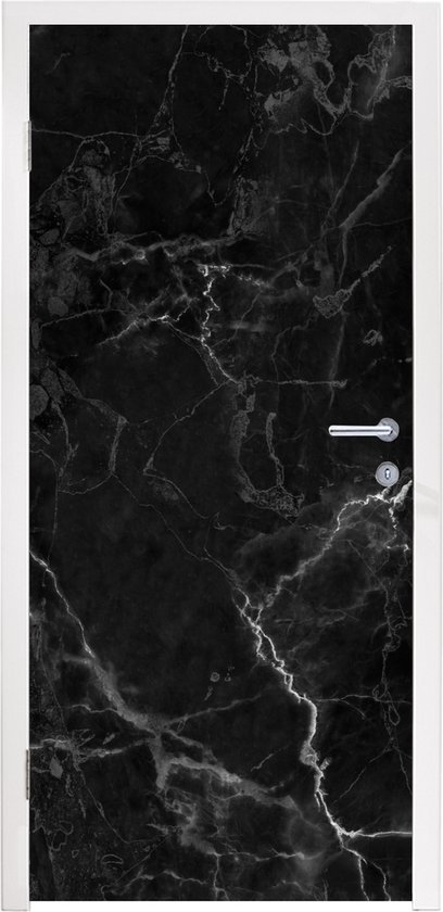 Deurposter 90x205 cm - Deursticker Marmer - Zwart - Wit - Textuur - Marmerlook - Meubelfolie zelfklevend - Deurfolie woonkamer - Interieurfolie fotobehang - Deur plakfolie - Deurstickers - Deurbehang sticker - Kamer decoratie