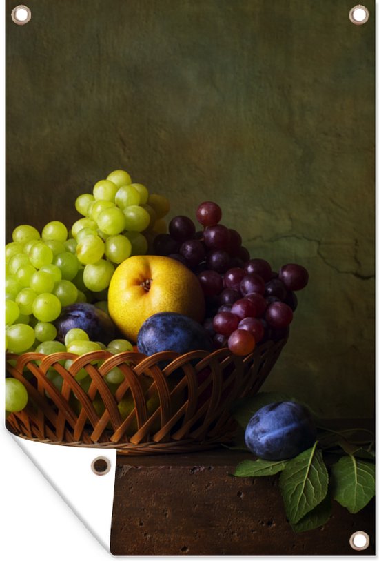 Décoration de jardin Rustique - Fruit - Canette - Corbeille - Nature morte - 40x60 cm - Poster jardin - Toile jardin - Poster extérieur