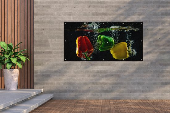 Affiche clôture Paprika - Légumes - Water - Zwart - Rouge - Vert - Jaune - 200x100 cm - Toile de jardin