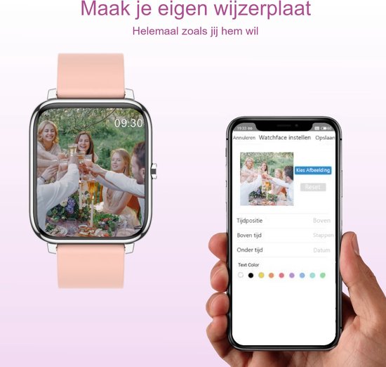 Belesy® HUNDRED - Smartwatch Dames - Smartwatch Heren - Horloge - 1.3 inch - Kleurenscherm - Full Touch - Stappenteller - Multi Sport - 100+ Watchfaces - Siliconen - Roze