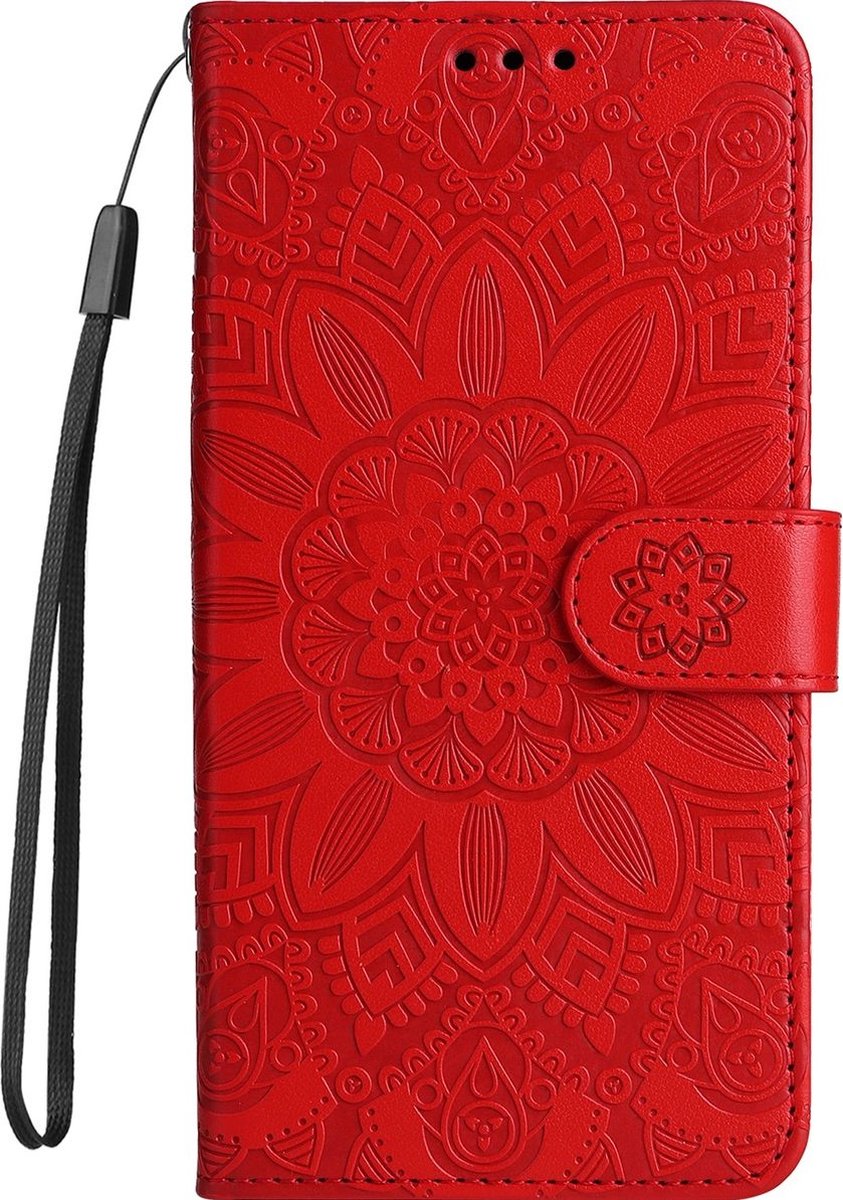 Mobigear Telefoonhoesje geschikt voor HONOR X7 Hoesje | Mobigear Sunflower Bookcase Portemonnee | Pasjeshouder voor 3 Pasjes | Telefoonhoesje voor Pinpas / OV Kaart / Rijbewijs - Rood