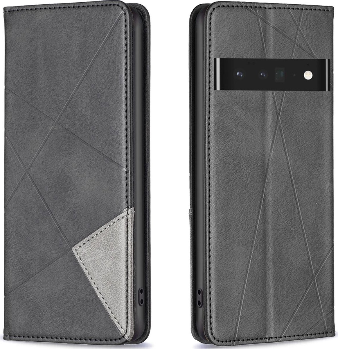 Mobigear Telefoonhoesje geschikt voor Google Pixel 7 Pro Hoesje | Mobigear Rhombus Slim Bookcase | Pasjeshouder voor 2 Pasjes | Telefoonhoesje voor Pinpas / OV Kaart / Rijbewijs - Zwart
