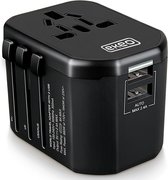 EKEO - Universele Wereldstekker Amerika 150+ landen - Reisstekker met 2 Quick USB Poorten - 2000 Watt - - Zwart