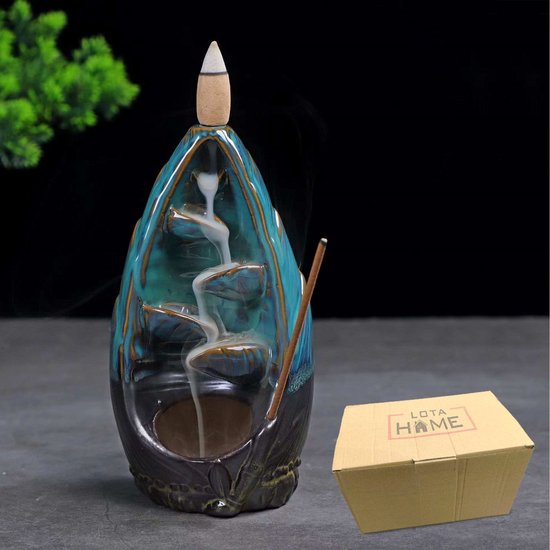 LotaHome - Wierook Waterval - Wierookbrander - Wierook Houder - Complete Set - Met 120 Geur Kegels, 30 Wierook Stokjes, 40x Wierook Spiraal, 1 Onderlegger, 1 Spiraal Houder - Kegelbrander Houder - Aromatherapie - Geur Brander - Turquoise - Cadeau