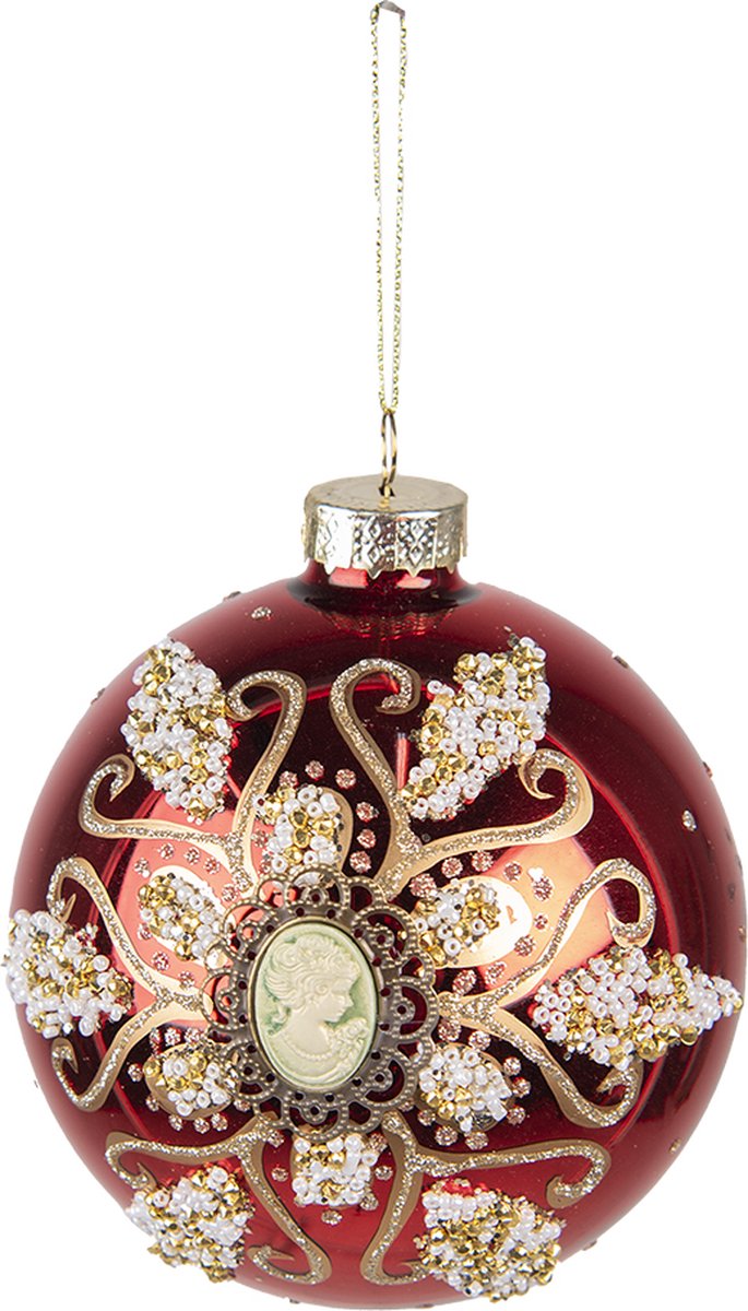 Clayre & Eef Kerstbal Ø 12 cm Rood Glas Kerstdecoratie Kerstversiering Kerstboomversiering