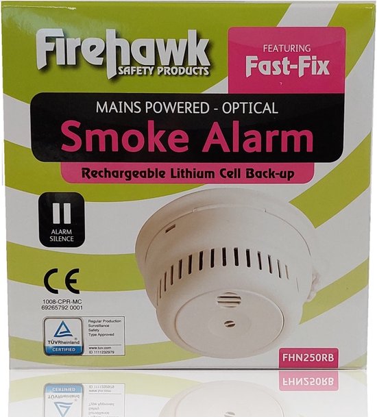 Firehawk FHN250RB Rookmelder 230v - NEN2555/Bouwbesluit/230v - 10 jaar backup accu
