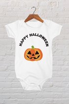 Hospitrix Baby Rompertje met Print Happy Halloween | 50-56 maat |  Korte Mouw | Cadeau voor Zwangerschap | Bekendmaking | Aankondiging | Halloween kostuum Baby