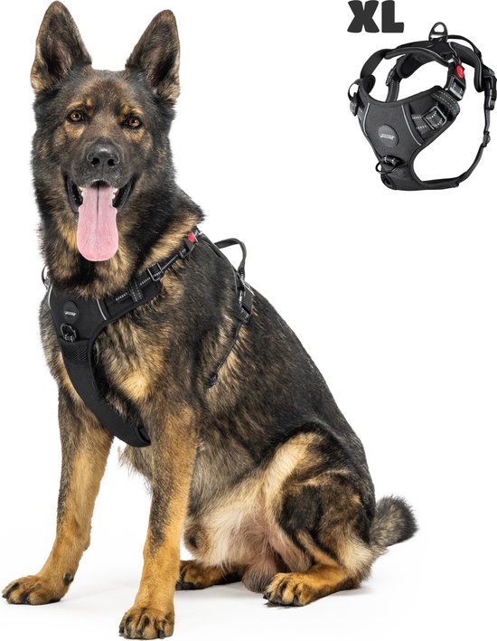 Mister Mill Dog Harness 3x Click Buckle Taille XL Zwart - Harnais anti- Trek pour chien - Harnais Y pour chien réfléchissant