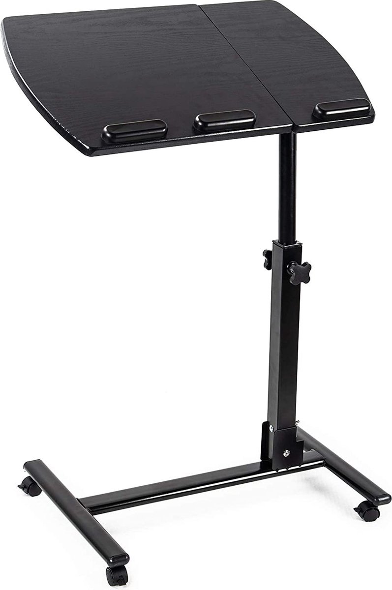 Laptoptafel in hoogte verstelbaar, houten laptopstandaard, met wielen, draaibaar, H x B x D: 90 x 56 x 39 cm, zwart