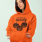 Halloween Hoodie - Happy Halloween Pumpkins Oranje (MAAT XS - UNISEKS FIT) - Halloween kostuum voor volwassenen - Dames & Heren