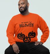 Halloween Trui - Happy Halloween Pumpkins Oranje (MAAT S - UNISEKS FIT) - Halloween kostuum voor volwassenen - Dames & Heren