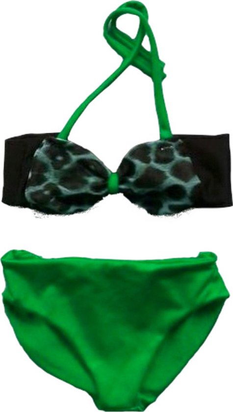 Maat 62 Bikini zwemkleding Groen zwart met panterprint strik badkleding baby en kind groen zwem kleding