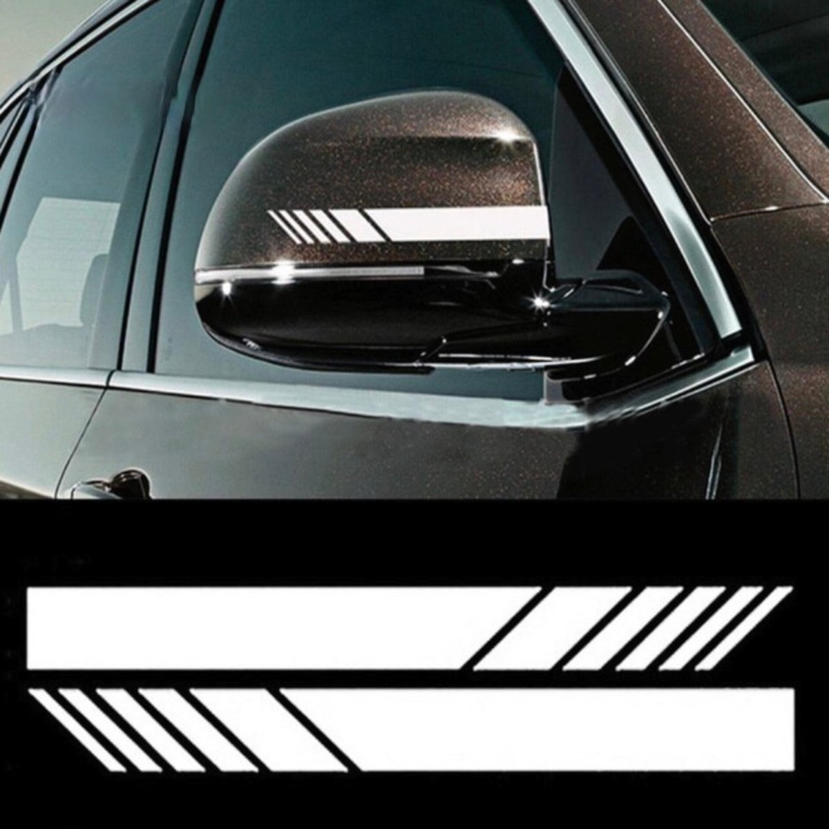 Auto Spiegelkap Stickers Wit - Set van 2 - Spiegelkappen Striping Wrap - Autostickers Zijspiegels - Auto Accessoires Stickers