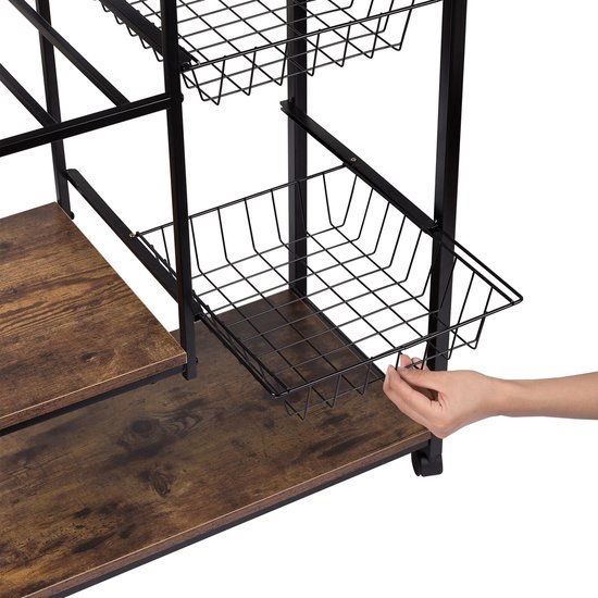 Cadciehe 5-laags keukenwagen op wielen, roterende trolley, keukenopbergwagen, fruitmand opbergcontainer, metallic