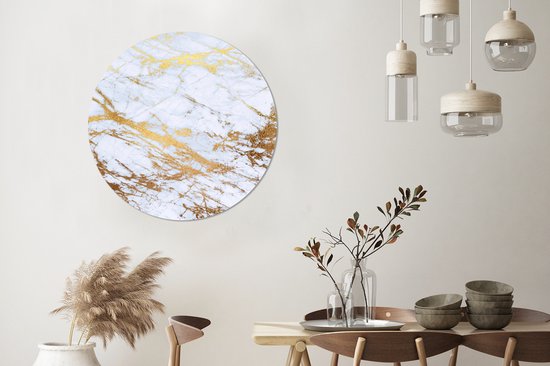 Wallpaper Circle - Marbre - Or - Wit - Luxe - 100x100 cm - Wall Circle - Auto-adhésif - Round Wallpaper Sticker XXL
