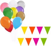 Folat - Verjaardag ballonnen 50x stuks met 2x gekleurde vlaggenlijnen