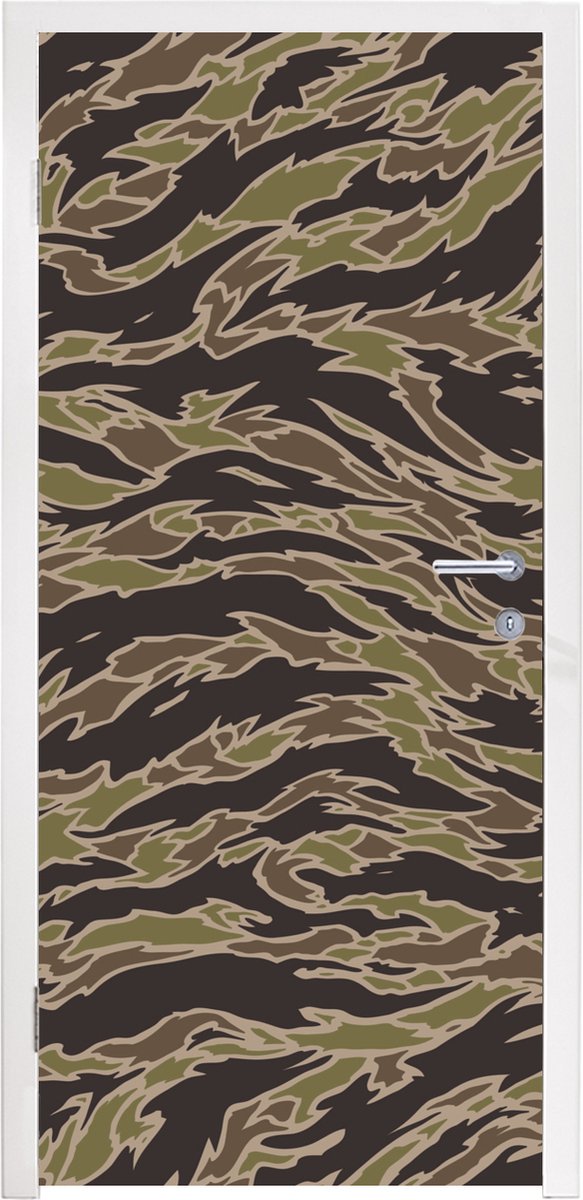 Deurposter 90x205 cm - Deursticker Camouflage patroon met strepen - Meubelfolie zelfkleven