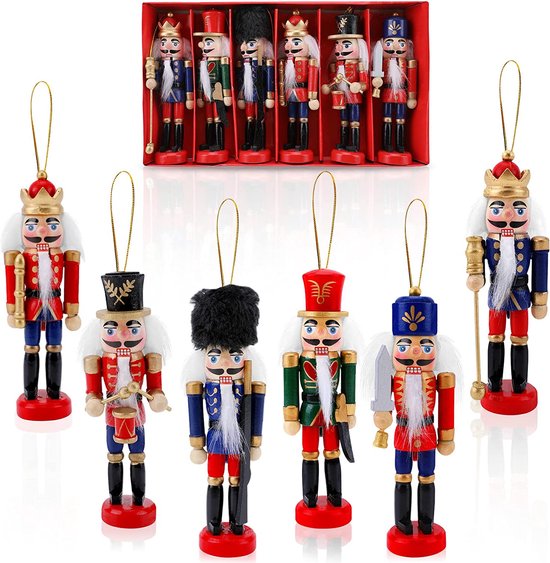 6 stuks kerst-notenkrakerfiguren, 13 cm Kerstmis, notenkrakerfiguur, kerstversiering, notenkraker, soldaat, hout, notenkraker, pop, ornamenten voor kerstfeest, huisdecoratie