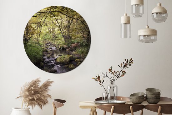 Cercle de papier peint - Cerf - Arbre - Forêt - ⌀ 120 cm - Cercle mural - Auto-adhésif - Papier peint autocollant XXL