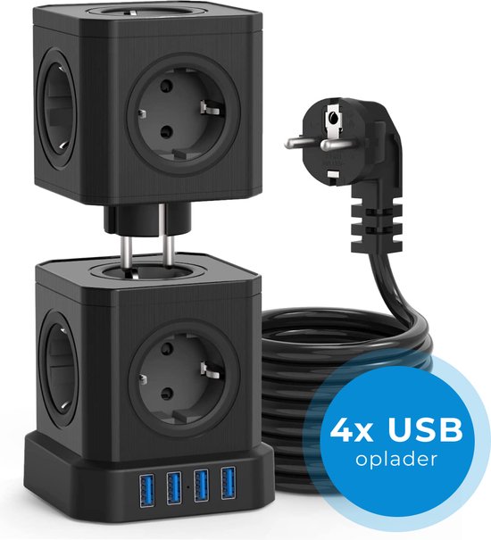 Voomy Tower Cube Multiprise avec interrupteur - Conception empilée - 4  chargeurs USB -... | bol.com