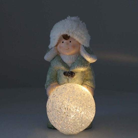 Oneiro's luxe LED jongetje met sneeuwbal | 24 cm | Aardewerkv- Kerstbeelden  & Figuren... | bol.com