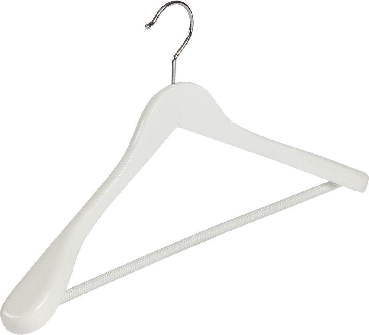 De Kledinghanger Gigant - 6 x Mantelhanger / kostuumhanger lotushout wit gelakt met schouderverbreding en anti-slip broeklat, 44 cm